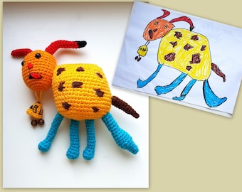 Toy from Kids Drawing Original Gift Crocheted and Stuffed Toy Made to Order Christmas Gift Birthday Present