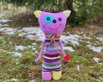 OOAK, Crochet Cat, Big Cat Toy, Stuffed Animal, Handmade Amigurumi, Knitted Cat, Crochet Toy Plush, Christmas, Birthday Gift