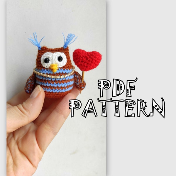 Valentine's day Pattern, Owl Pattern, Tiny Owl with Love, Crochet Bird Pattern, PDF PATTERN, Home Decor, Instant Download PDF, Knit Pattern