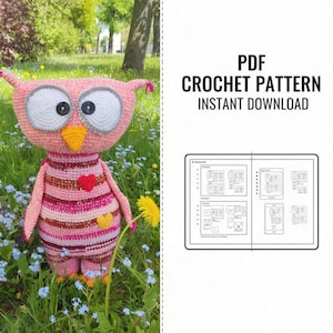Crochet Owl Amigurumi Pattern: Colorful 20-inch Toy (PDF Pattern)