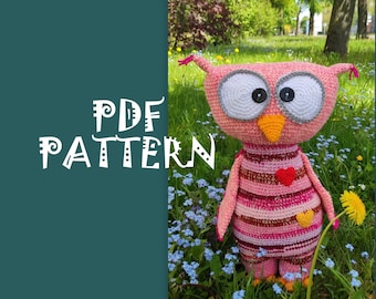 Scrap Yarn Owl, Big Crochet Owl, Owl Pattern, Colorful Owl, PDF Pattern, Digital download PDF, Crochet Amigurumi, 50 cm Toy, 20 inches Toy