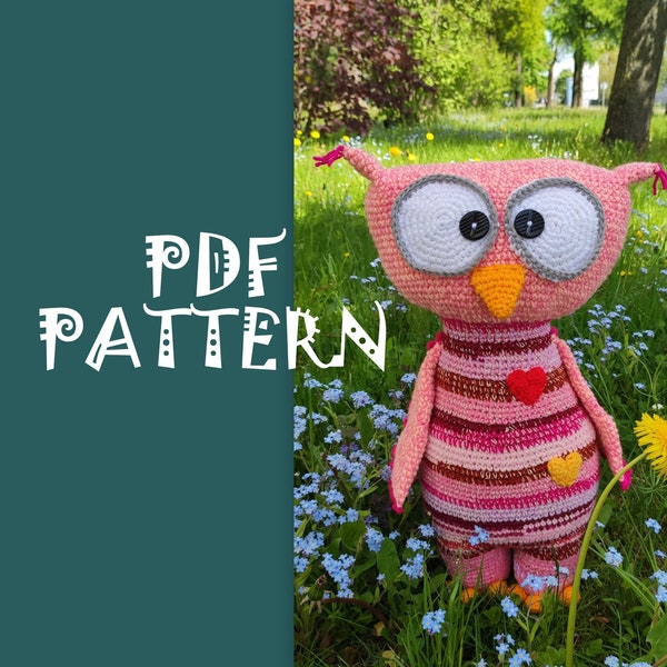 Scrap Yarn Owl, Big Crochet Owl, Owl Pattern, Colorful Owl, PDF Pattern, Digital download PDF, Crochet Amigurumi, 50 cm Toy, 20 inches Toy