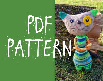 Scrap Yarn Cat, Big Crochet Cat, Cat Pattern, Colorful Cat, PDF Pattern, Digital download PDF, Crochet Amigurumi, 50 cm Toy, 20 inches Toy