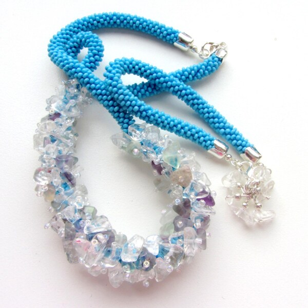 Mountain crystal ant amethyst set, bracelet and necklace, beads croceht rope, handmade jewelry