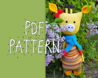 Big Crochet Giraffe, Safari theme Pattern, Colorful Giraffe, PDF Pattern, Instant Download PDF, 50 cm Toy, 20 inches Toy, Scrap yarn toy