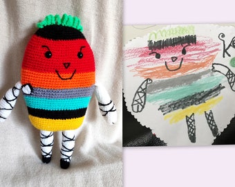 Toy from Drawing, Kids Art - Original Gift - Crocheted, Knitted and Stuffed Toy from Kids Drawing, Made to Order