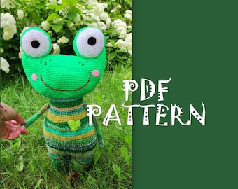 Scrap Yarn Frog, Big Crochet Frog, Frog Pattern, Green Frog, PDF Pattern, Instant Download PDF, Crochet Amigurumi, 50 cm Toy, 20 inches Toy