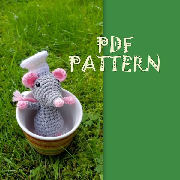 Tiny Mouse Pattern, Crochet Mouse Chef, Rat Cook, PDF Pattern, Digital Download PDF, Crochet Amigurumi, Cute decoration, Kitchen item