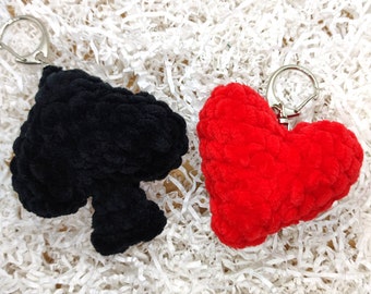 Red Heart and Black Spade, Keychain Heart, Valentine's Day gift, Playing cards symbols, Gift with LOVE, Stuffed Plush
