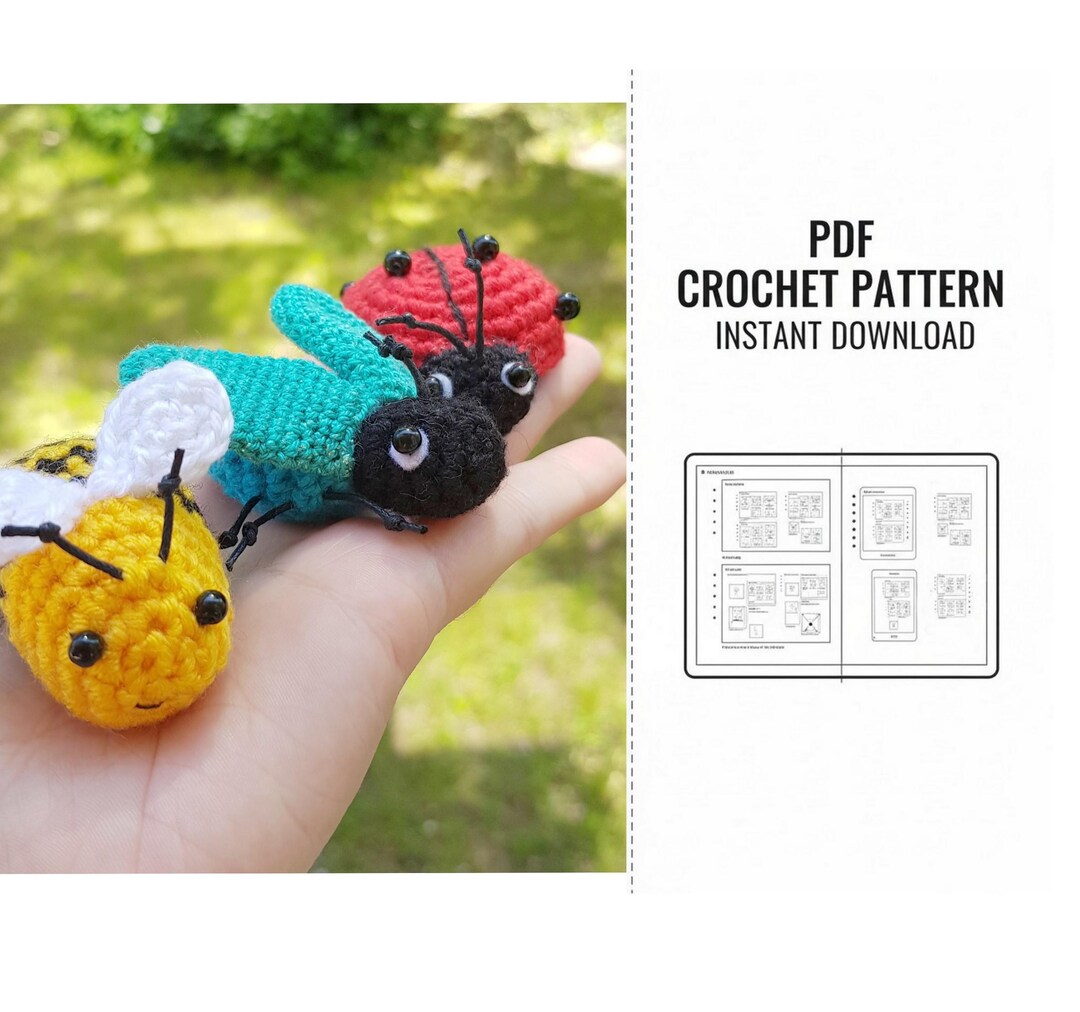 Small Bug Crochet Pattern Crochet Bugs Set PDF Pattern: Miniature Bee, Ladybug, Fly (instant ...