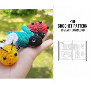 Crochet Bugs Set PDF Pattern: Miniature Bee, Ladybug, Fly (Instant Download)