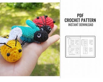 Crochet Bugs Set PDF Pattern: Miniature Bee, Ladybug, Fly (Instant Download)