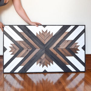 KARUNA Wood Wall Art - Wooden Wall Art - Geometric Wood Art - Wooden Wall Art Hanging - Modern Wood Art - Wood Mosaic - Wood Wall Decor