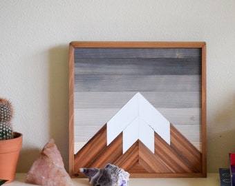 Mosaic Mountain Wood Wall Art: Natural Wood Decor (12x12 in)