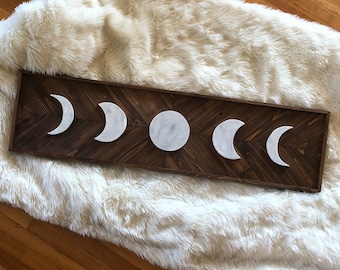 3D Moon Phase Wood Wall Art: Geometric Chevron Design