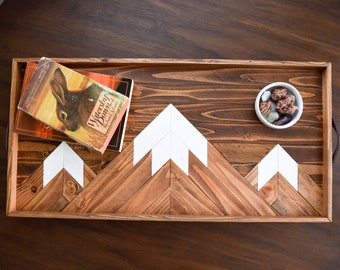 MOUNTAINS Wood Tray with Handles - Modern Serving Tray - Breakfast Tray - Modern Wood Tray - Decorative Tray - Gift for Him