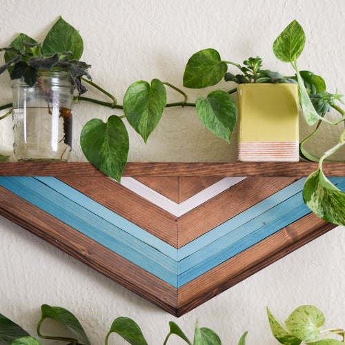 Wood Wall Art Triangle Shelf 2 ASCENT Floating Shelf Etsy