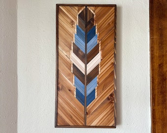 BLUEBIRD FEATHER Wood Wall Art Hanging - Wooden Wall Art Hanging - Wood Art Wall Hanging - Modern Wood Art - Geometric Wood Art - Boho Art