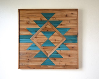 Geometric Wood Wall Art: Turquoise Accent, Modern Farmhouse Decor