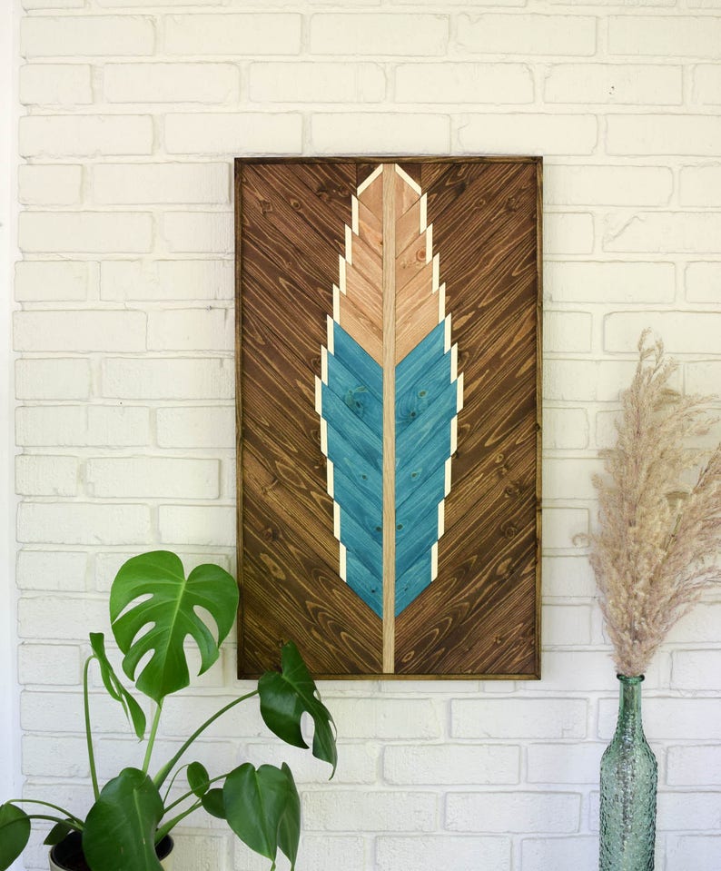 TURQUOISE Wood Wall Art Hanging Wooden Wall Art Bohemian Etsy