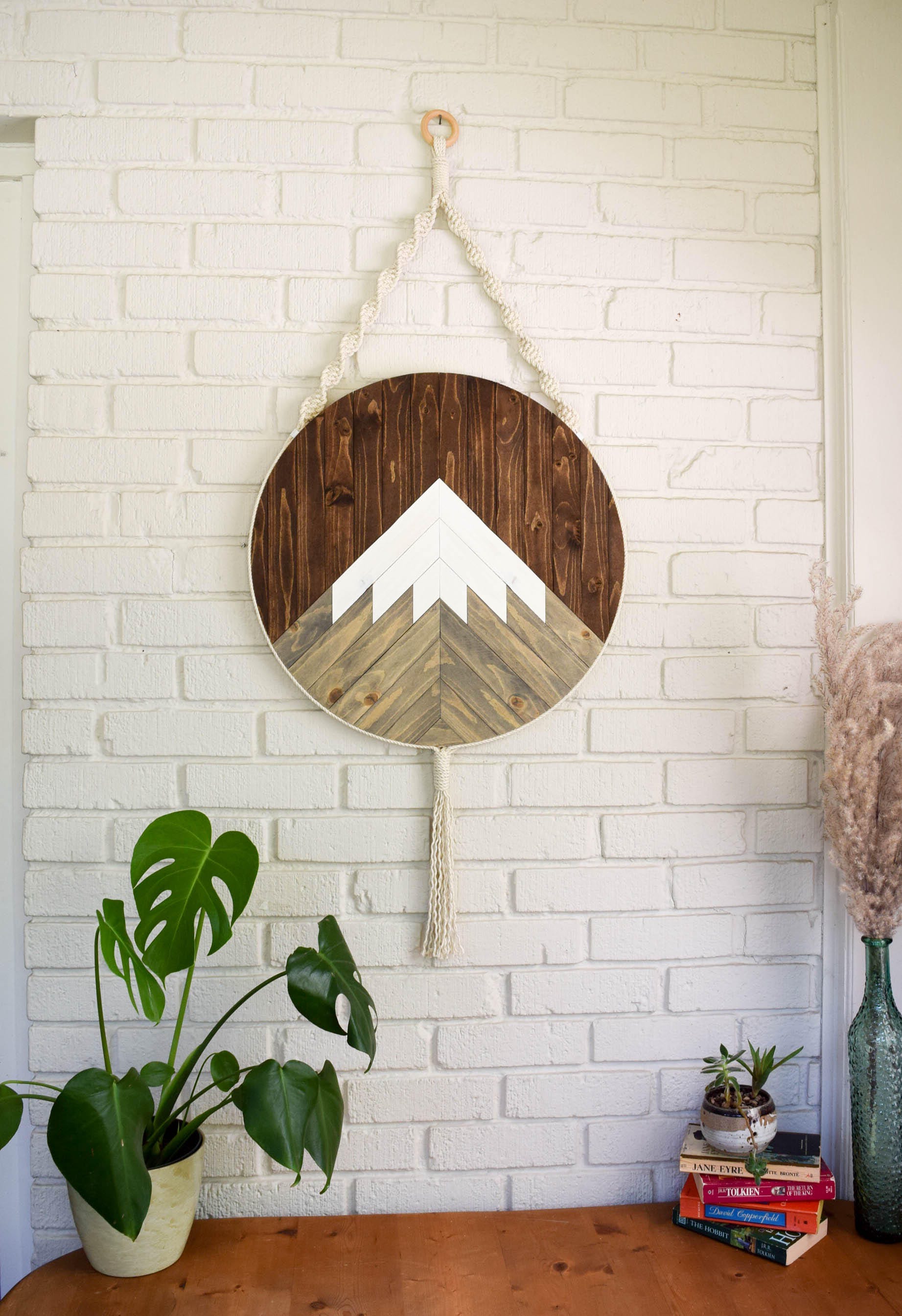 Wood Wall Art Macrame Wall Hanging Boho Wood Art Round Etsy