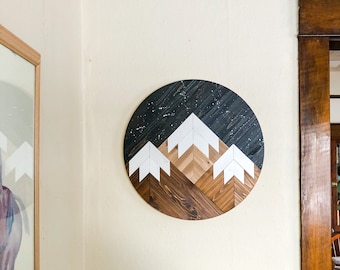 TWILIGHT Wood Wall Art - Handmade Round Mountain Wall Hanging