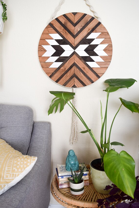 MANTRA Wood Wall Art Macrame Wall Hanging Boho Wood Art Round
