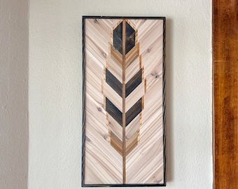 White Feather Wood Wall Art Hanging - Wooden Wall Art Hanging - Wood Art Wall Hanging - Modern Wood Art - Geometric Wood Art - Boho Art