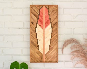 CARDINAL Wood Wall Art Hanging - Feather Wooden Wall Art Hanging - Wood Art Wall Hanging - Modern Wood Art - Geometric Wood Art - Boho Art