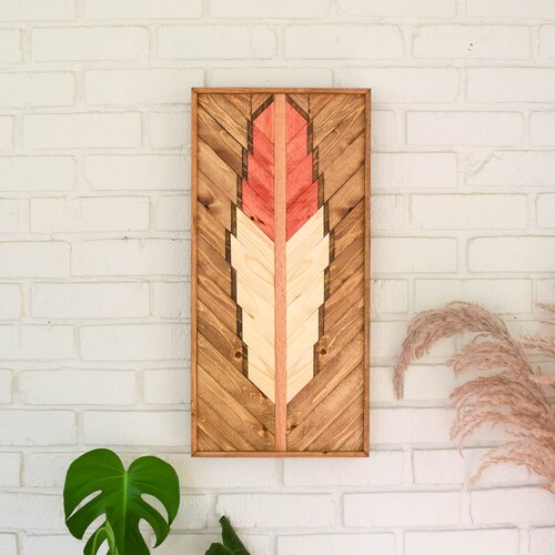 CARDINAL Wood Wall Art Hanging Feather Wooden Wall Art Etsy