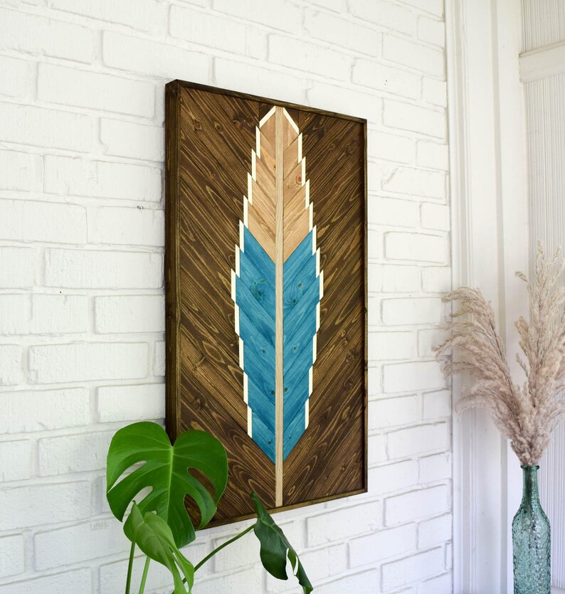TURQUOISE Wood Wall Art Hanging Wooden Wall Art Bohemian Etsy