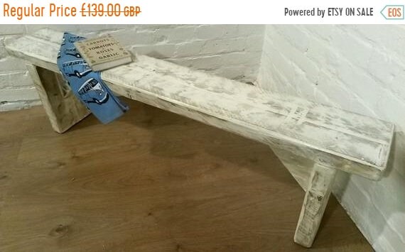 Xmas Sale FREE DELIVERY! 4ft Chunky Hand Made Solid Wood Pine White Wash Dining Chair Bench *Bespoke - Built To Last*