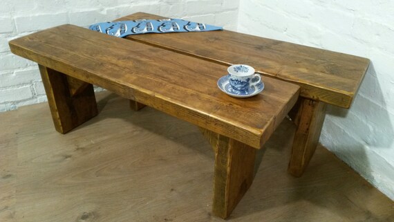 Free Delivery! Pair of X-Wide Vintage 6ft Rustic Reclaimed Pine Dining Plank Table Chair Bench - Village Orchard Furniture
