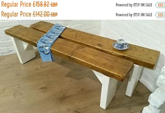 Valentine Sale Free Delivery! F&B Painted 3ft Hand Made Reclaimed Old Pine Beam Solid Wood Dining Bench - Village Orchard Furniture