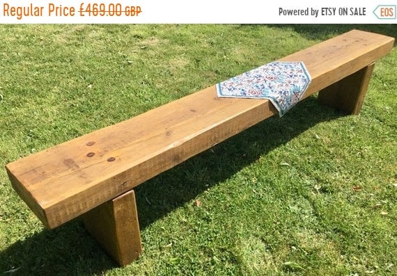 Summer Sale HUGE 7ft - 8ft Clean Railway Sleeper Reclaimed Pine Beam Dining Garden Table Bench