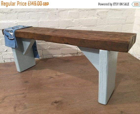 Summer Sale Free Delivery! UK Hand Painted Laura Ashley Duck Egg Blue 4ft Reclaimed Solid Pine Dining Bench - Village Orchard Furniture