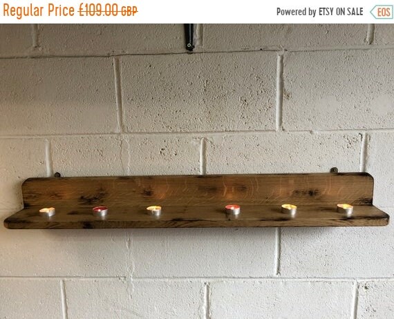 Bonfire Sale / Solid English Reclaimed Oak Long Mood Candle Shelf