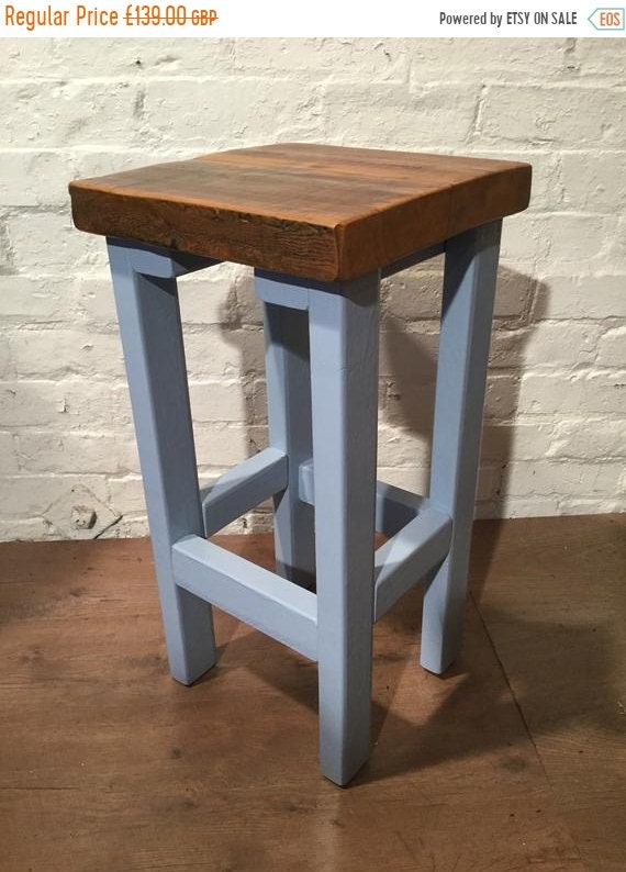 VALENTINE Sale FREE DELIVERY! Hand Painted Farrow Ball Painted Made Reclaimed Solid Wood Kitchen Island Bar Stool in F&B Baby Blue
