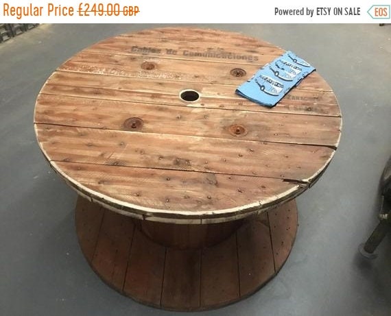 August sale Very-Large Hand Made Reclaimed Pine Plank Spanish Cable Drum Garden Event Round Dining Table