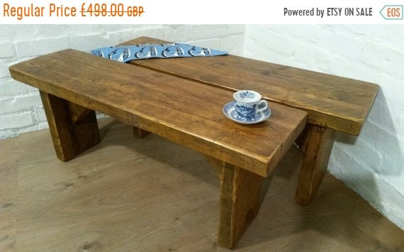 Valentine Sale Free Delivery! Pair of X-Wide Vintage 6ft Rustic Reclaimed Pine Dining Plank Table Chair Bench - Village Orchard Furniture