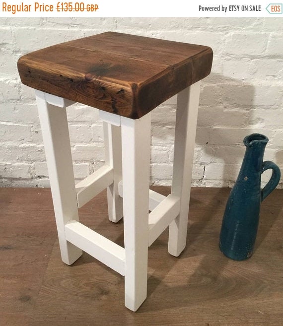 NewYear Sale FREE Delivery! Painted F&B White Hand Made Reclaimed Old Solid Wood Kitchen Island Bar Stool