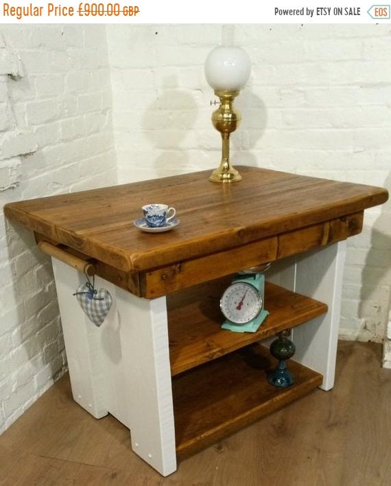 Spring-Sale FREE Delivery! Open Painted British Solid Reclaimed Pine Butchers Block Table Kitchen Island - Village Orchard Furnitu