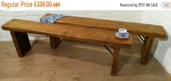 August sale Pair 5ft Industrial Hand Forged Wrought Iron Solid Reclaimed Pine Dining BENCHES - Village Orchard Furn