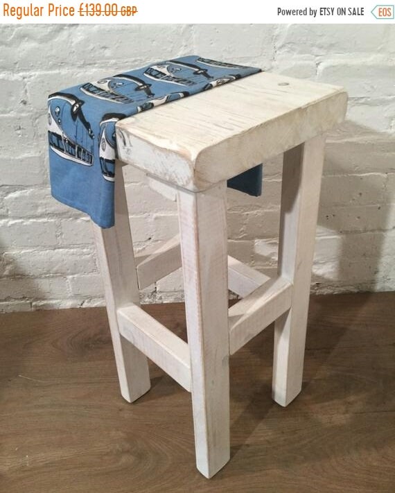 BIG Sale Hand Painted Whitewash Hand Made Reclaimed Solid Wood Kitchen Island Bar Stool - Hand Made by Village Orchard Furniture