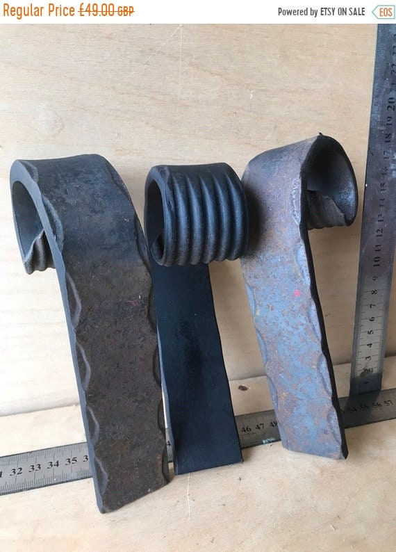 Halloween Sale Original 20th C English Hand Forged Blacksmith Made Decorative Finial for Front of Bookcase / Kitchen Island x3