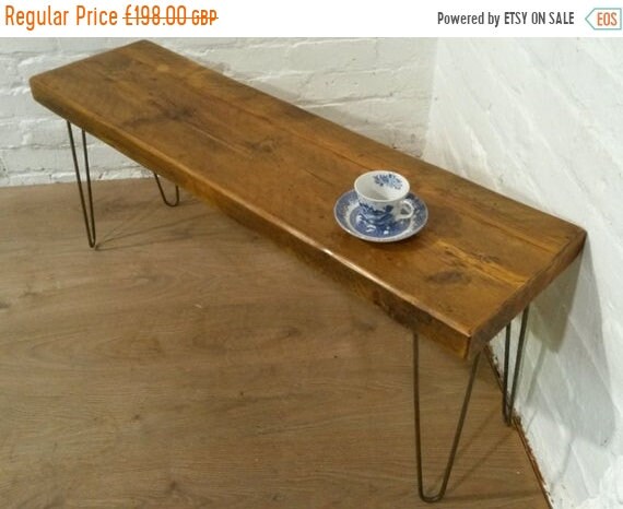 August sale 4ft Hairpin Legs X-Wide Solid Rustic Vintage Reclaimed Pine Dining Table Seating BENCH - Village Orchard Furniture