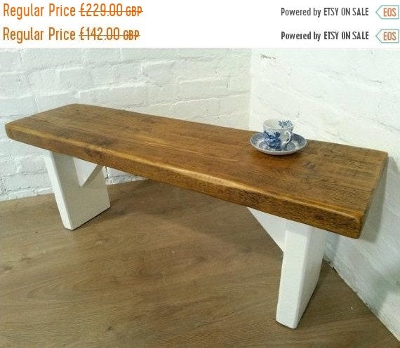 August sale Free Delivery! Extra-Wide F&B Painted 5ft Hand Made Reclaimed Old Pine Beam Solid Wood Dining Bench - Village Orchard Furniture