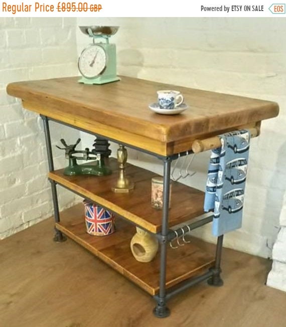 HUGE Sale FREE DELIVERY! Hand Made Industrial Steel Pipe Butchers Block Solid Reclaimed Pine Kitchen Island Table