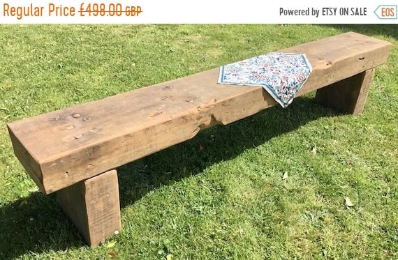XMAS Sale HUGE 7ft - 8ft Reclaimed Solid Wood Old Oak Beam Rustic Chunky Dining Garden Table Bench