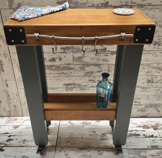 Painted F&B Solid OAK Butchers Block Hand Made Country Chunky Compact Kitchen Island Trolley